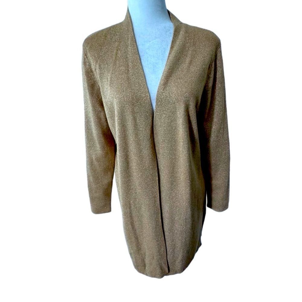 Susan Graver Open Front Duster Gold Thread Long Sleeve SZ S